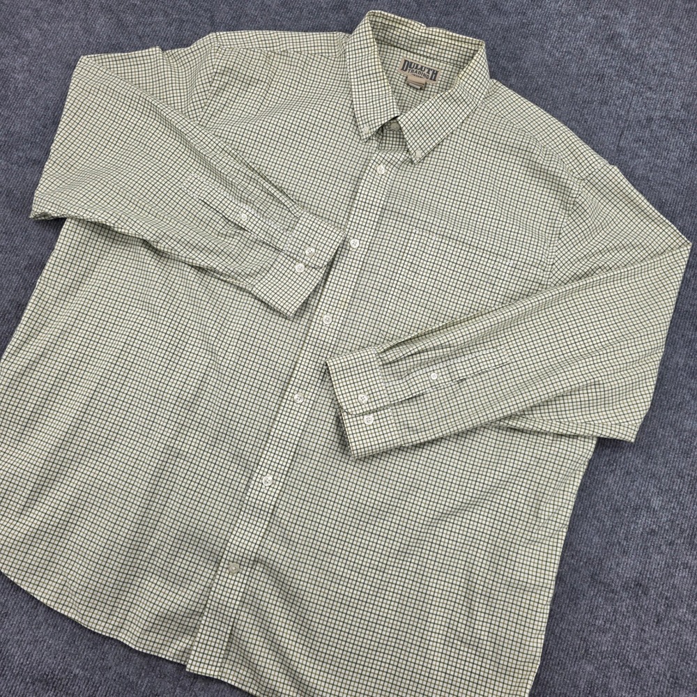Duluth Trading Co Mens 3XL Green Plaid Cotton Long Sleeve Button Down Shirt